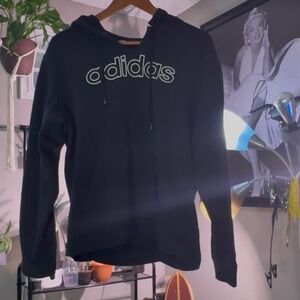 Adidas Black Hoodie Pullover Sweatshirt 3 Stripes Athleisure Activewear